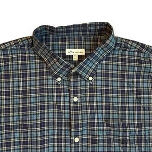Peter Millar button down Shirt Blue plaid Long Sleeve Lightweight Preppy XXL